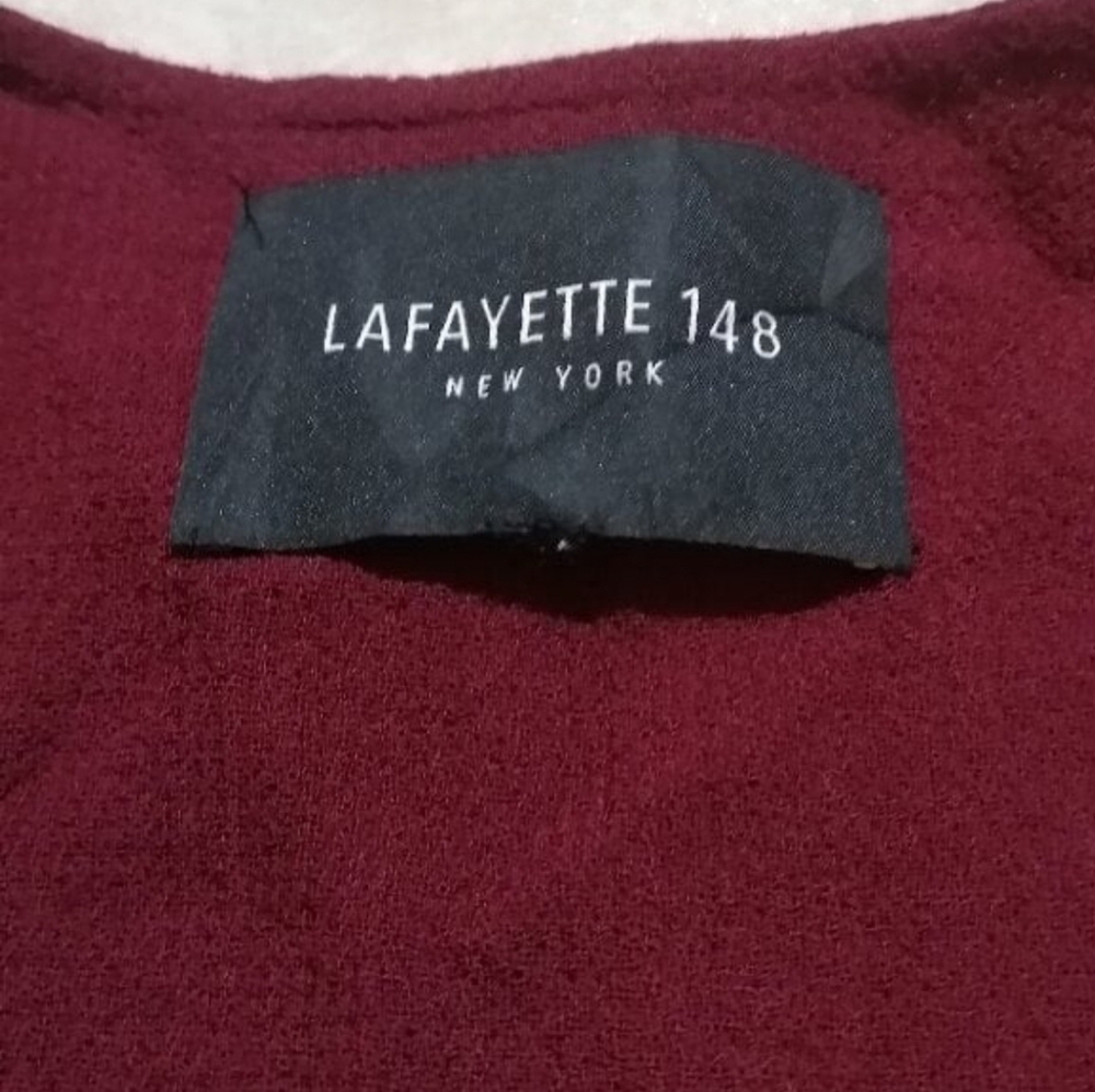 Lafayette 148 New York 100% Wool Overcoat with pockets, burgundy, size L, EUC - Picture 6 of 6